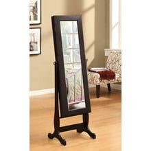Transitional Cappuccino Cheval Mirror and Jewelry Armoire