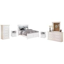 Queen Panel Bed With Mirrored Dresser, Chest and 2 Nightstands