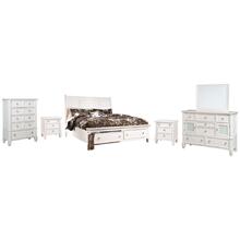 Queen Sleigh Bed With 2 Storage Drawers With Mirrored Dresser, Chest and 2 Nightstands