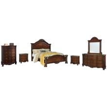 King Panel Bed With Mirrored Dresser, Chest and 2 Nightstands