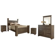 Queen Poster Bed With Mirrored Dresser and 2 Nightstands