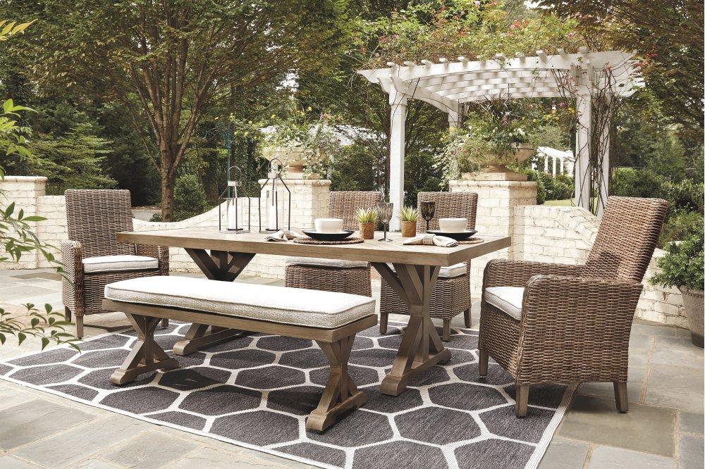 Outdoor Dining Table and 4 Chairs and Bench